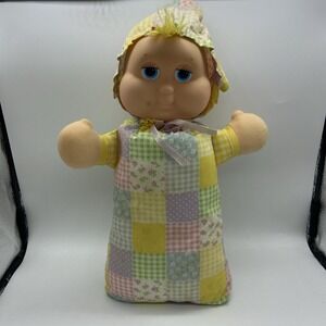 Luv n Care Baby Doll Plush Patchwork Pastel Gingham Bonnet Zip‎ Back Blue Eye